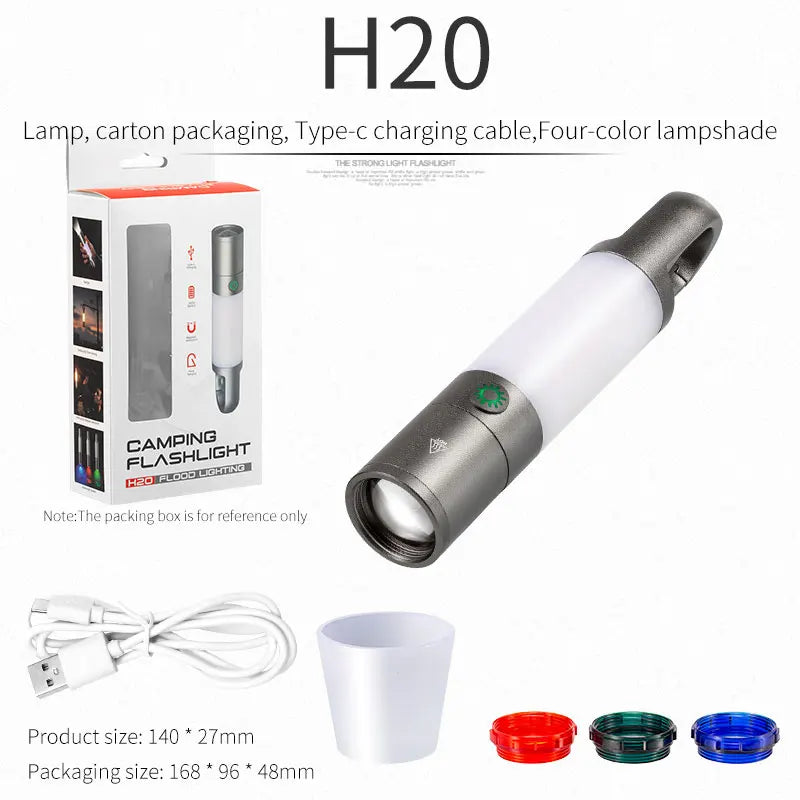 High Bright LED Flashlight Rechargeable Telescopic Portable Lamp Outdoor Camping COB Side Light with 3 Color Lens and Magnetic