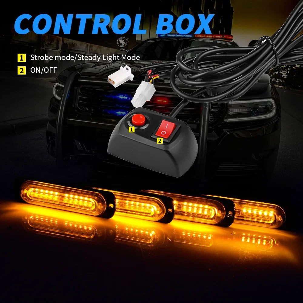 4x Led Harness Control Switch 12SMD Strobe Warning Light Grille Flashing Lightbar Truck Car Beacon Lamp Amber Traffic Light 12V