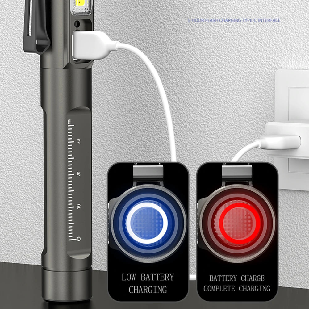 Mini Led Flashlight USB Charging Torch Portable First Aid Clip Pen Light Yellow+White+UV Doctor Nurse Diagnosis Inspection Lamp