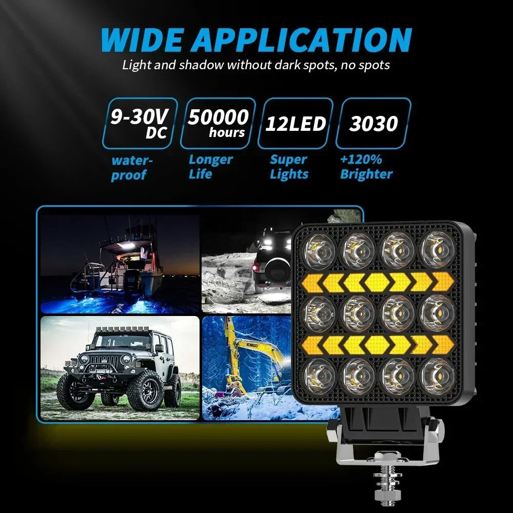 4 Inch 17W Car Light Bar DRL Square Car Work Light LED White and Yellow 2 Color Off-road Vehicle Spotlight Headlight
