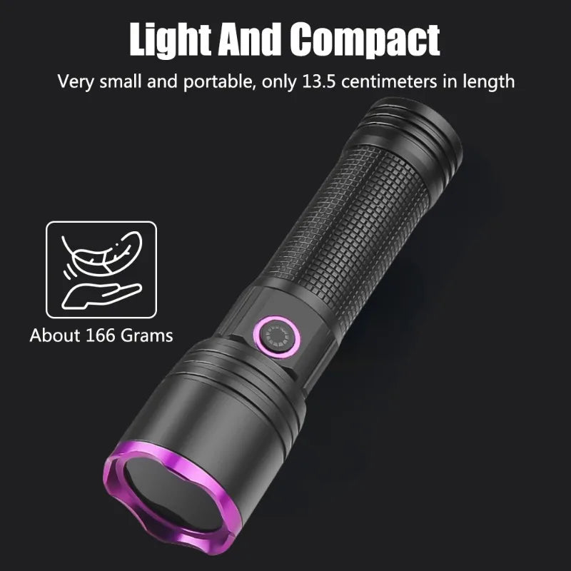 365nm UV Flashlight Type C Rechargeable Filtered LED Ultraviolet Detection Torch Pet Pee Urine, Rocks Gem Money Detector