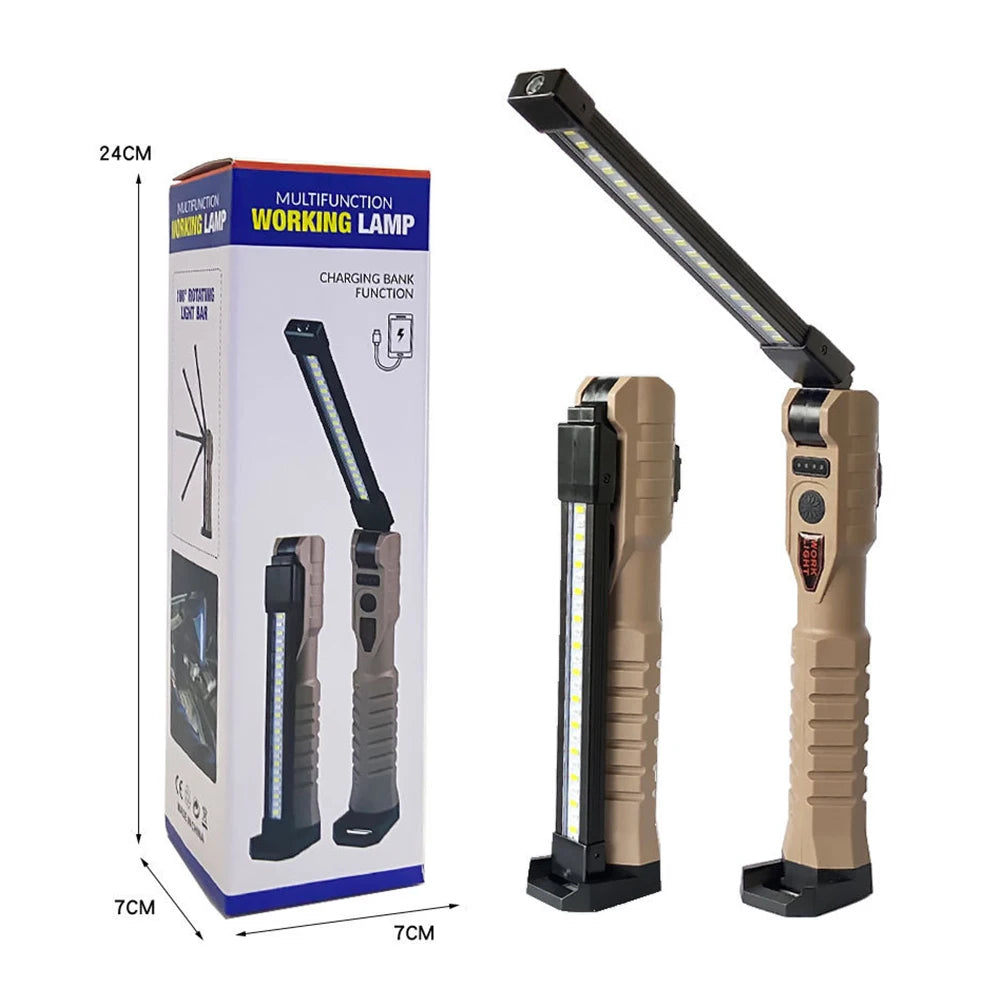 Car Service Lamp Portable COB LED Flashlight 360 Degree Inspection Lamp USB Rechargeable 3600mAh with Hook IPX4 Waterproof 400LM