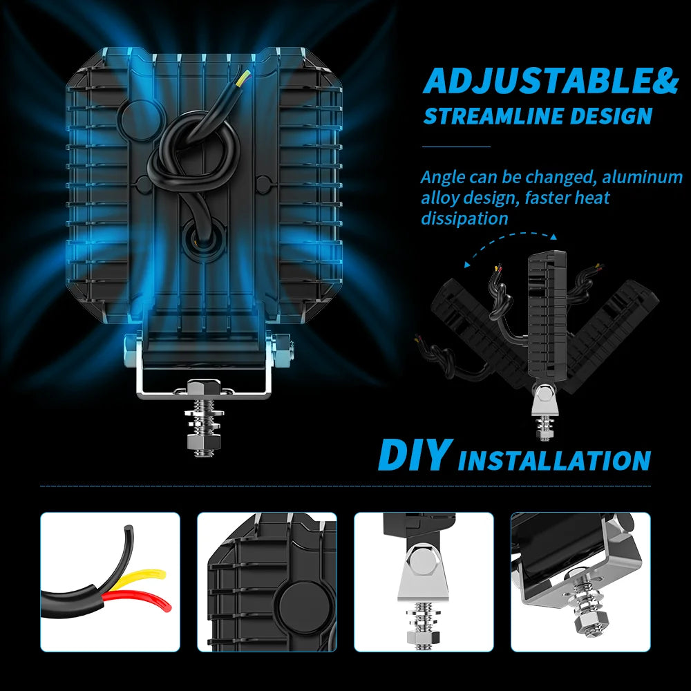 4 Inch 64 LED Square Floodlight 9-80V 24W Car Work Light For Jeep Truck Boat Tractor ATV Offroad 4X4 Barra LED Headlight