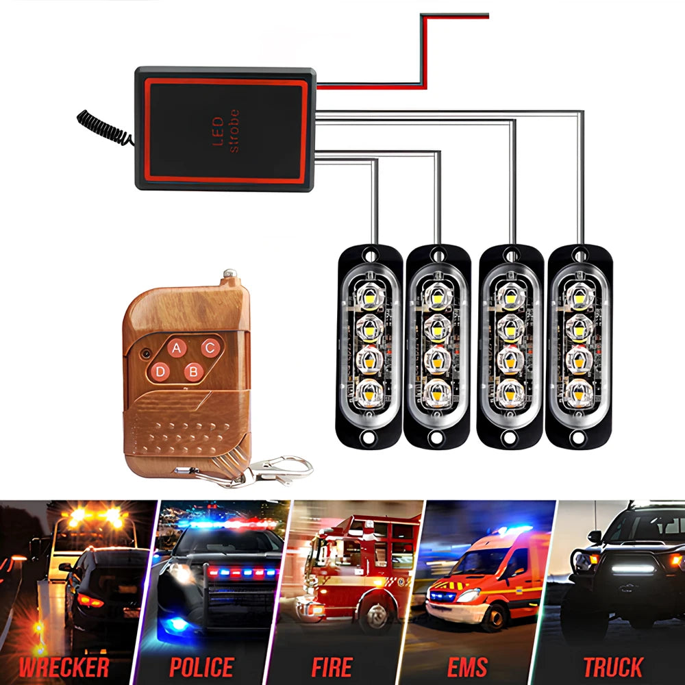 4in1 16led Emergency Strobe car Track Light Led Police Auto Position Lamp Blue Red White Day Warn Signal Flashing Beacon 12-24V