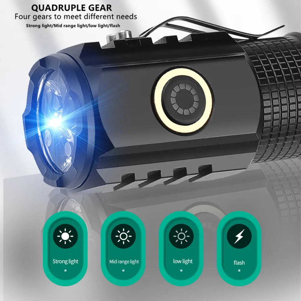 Portable Mini 3 * LED Strong Light Multifunctional Flashlight Three Eyes Small Steel Cannon TYPE-C Charging Outdoor Flashlight