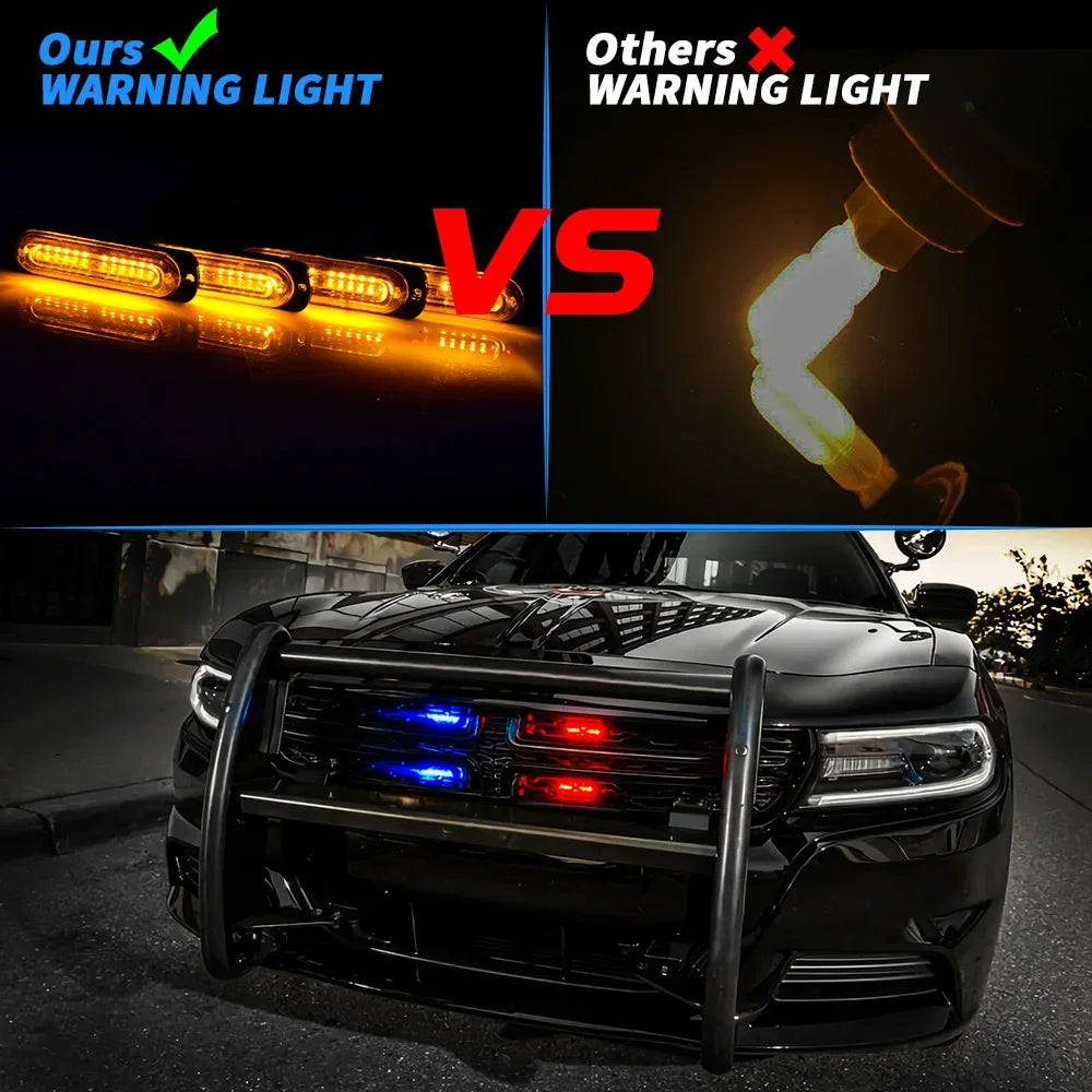 4x Led Harness Control Switch 12SMD Strobe Warning Light Grille Flashing Lightbar Truck Car Beacon Lamp Amber Traffic Light 12V