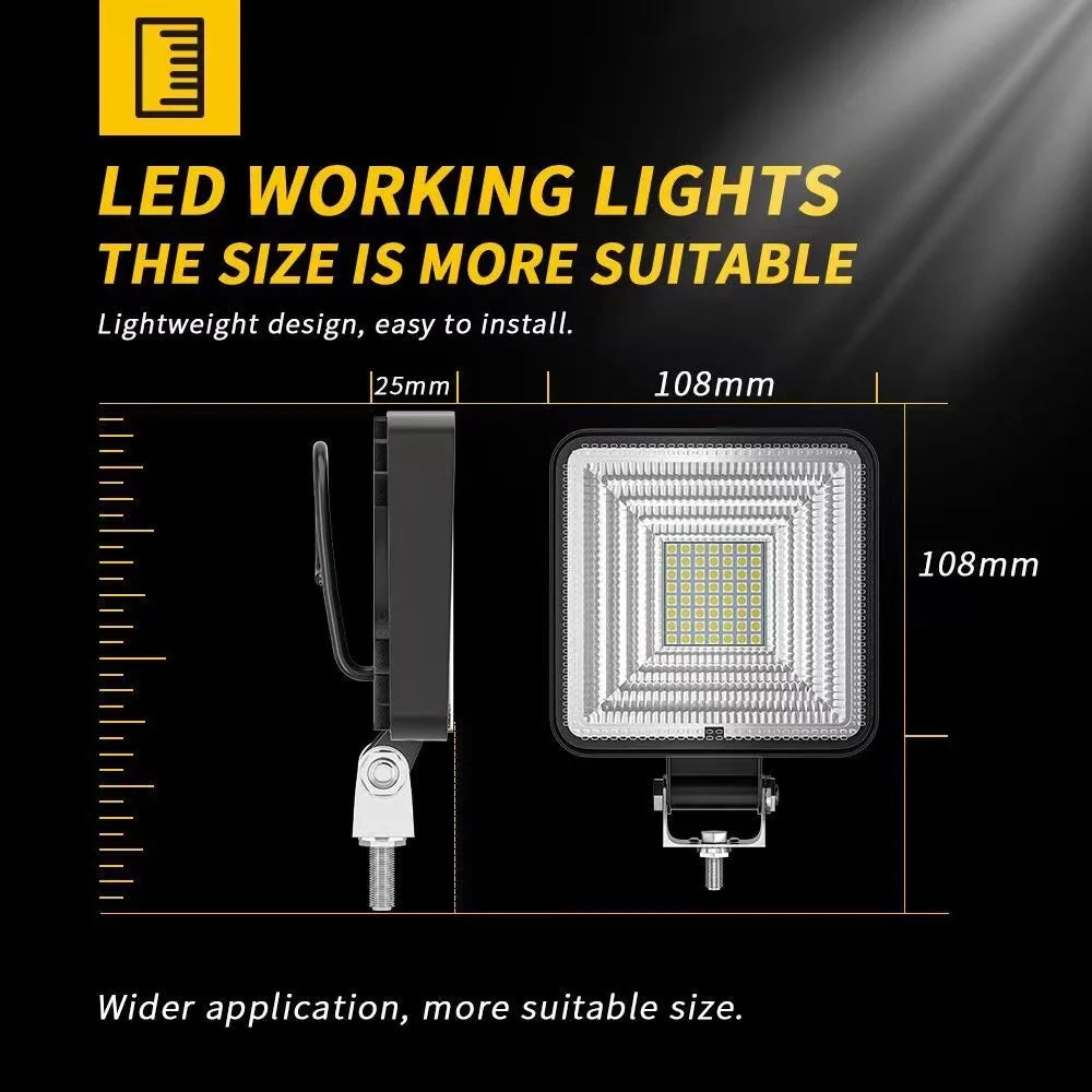 Car LED Work Light 4inch Square 56LED Flood Modified Off-Road Vehicle Headlight Searchlight Headlight DC9V-30V