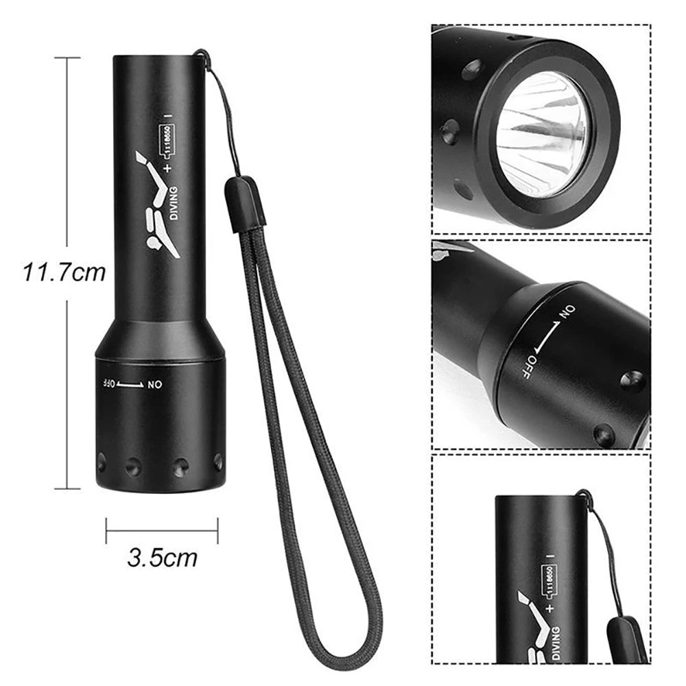 Most Powerful Professional Diving Flashlight Underwater Scuba Diving Torch IPX8 Waterproof Dive Light 18650 Battery