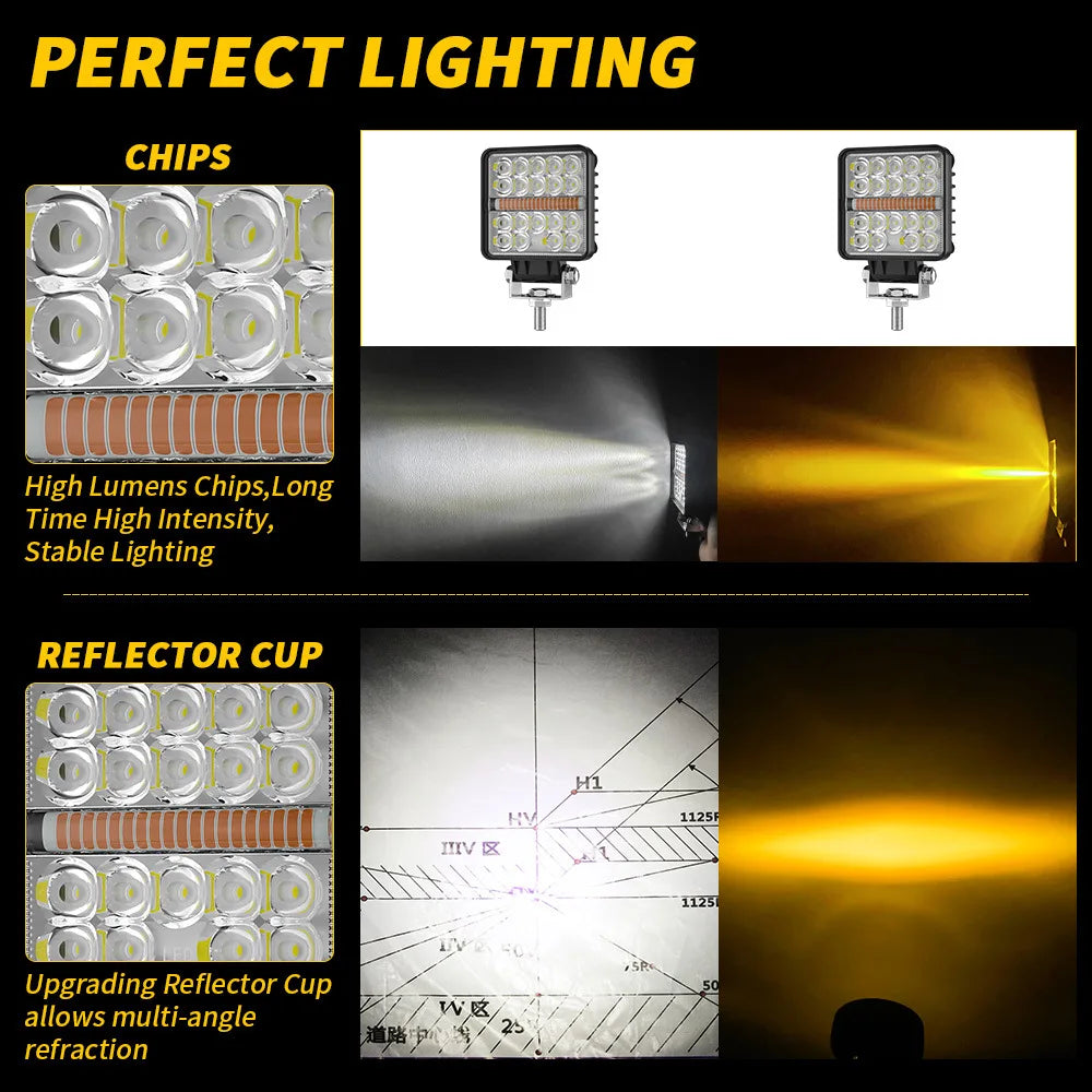 4 "car LED Working Light 12V 24V White and Yellow Dual Color With DRL Day Running Light 4X4 off-road LED Driving Light