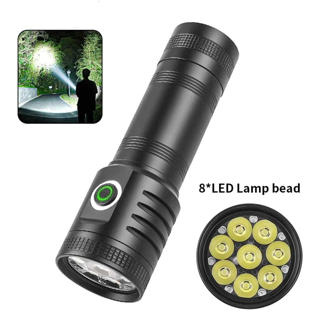 Powerful LED Flashlight TYPE-C USB Rechargeable Strong Light Small Torch Portable Multi-color Lantern Outdoor Camping Lamp