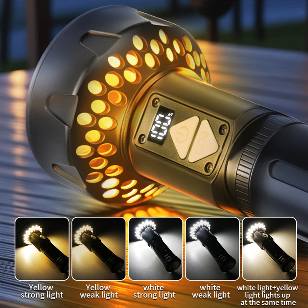 Outdoor High Power LED Flashlight USB Rechargeable Long-range Tactical Torch With COB Side Light Strong Magnetic Lantern Camping