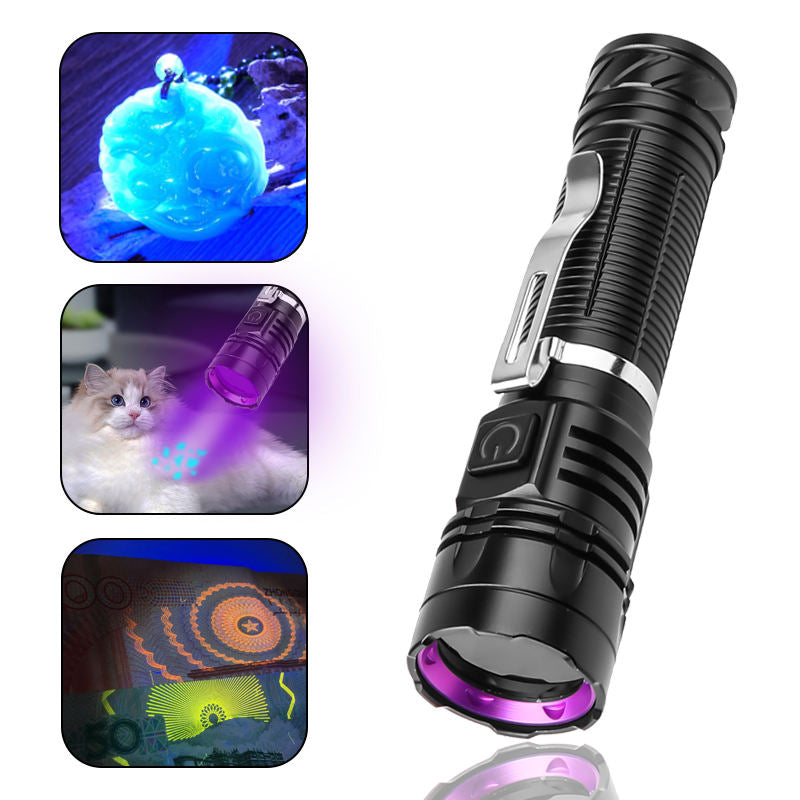 365nm LED UV Flashlight USB Rechargeable UV Light Pet Cat Dog Urine Ringworm DetectionAluminum Alloy Money Jewelry Black Light