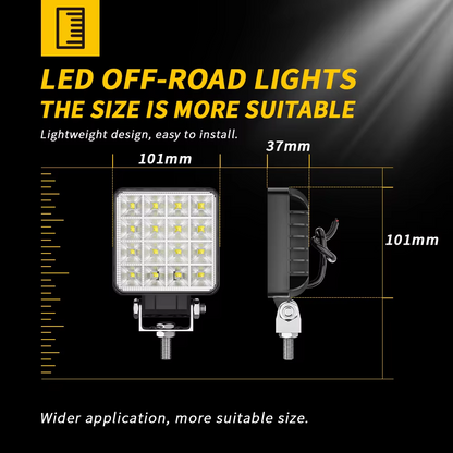 4 Inch Square 18W Dual LED Work Lights, High-Power Flood Lamps For Trucks, Tractors, Boats, And All-Terrain Vehicles