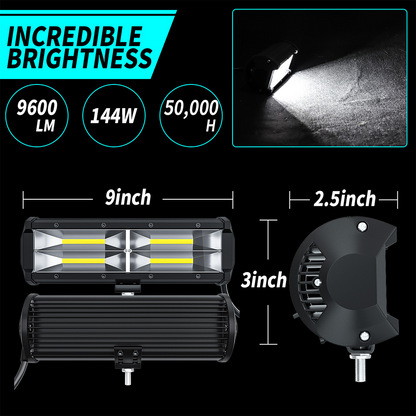 Car LED Work Light 9 Inch 48 Lights 144W Trinocular Strip Light Engineering Modified Spot Light