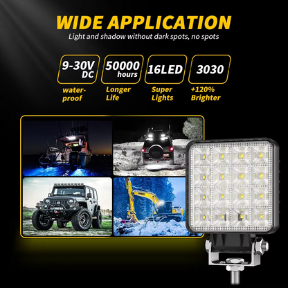 4 Inch Square 18W Dual LED Work Lights, High-Power Flood Lamps For Trucks, Tractors, Boats, And All-Terrain Vehicles