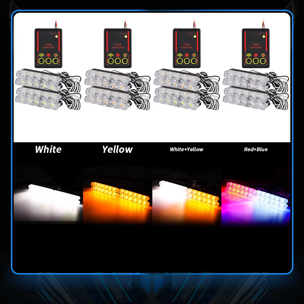 4X6 Car Led Grid Police Strobe Light Emergency Remote Wireless Control Grill Signal Warning Flashing Beacon Ambulance Lamps