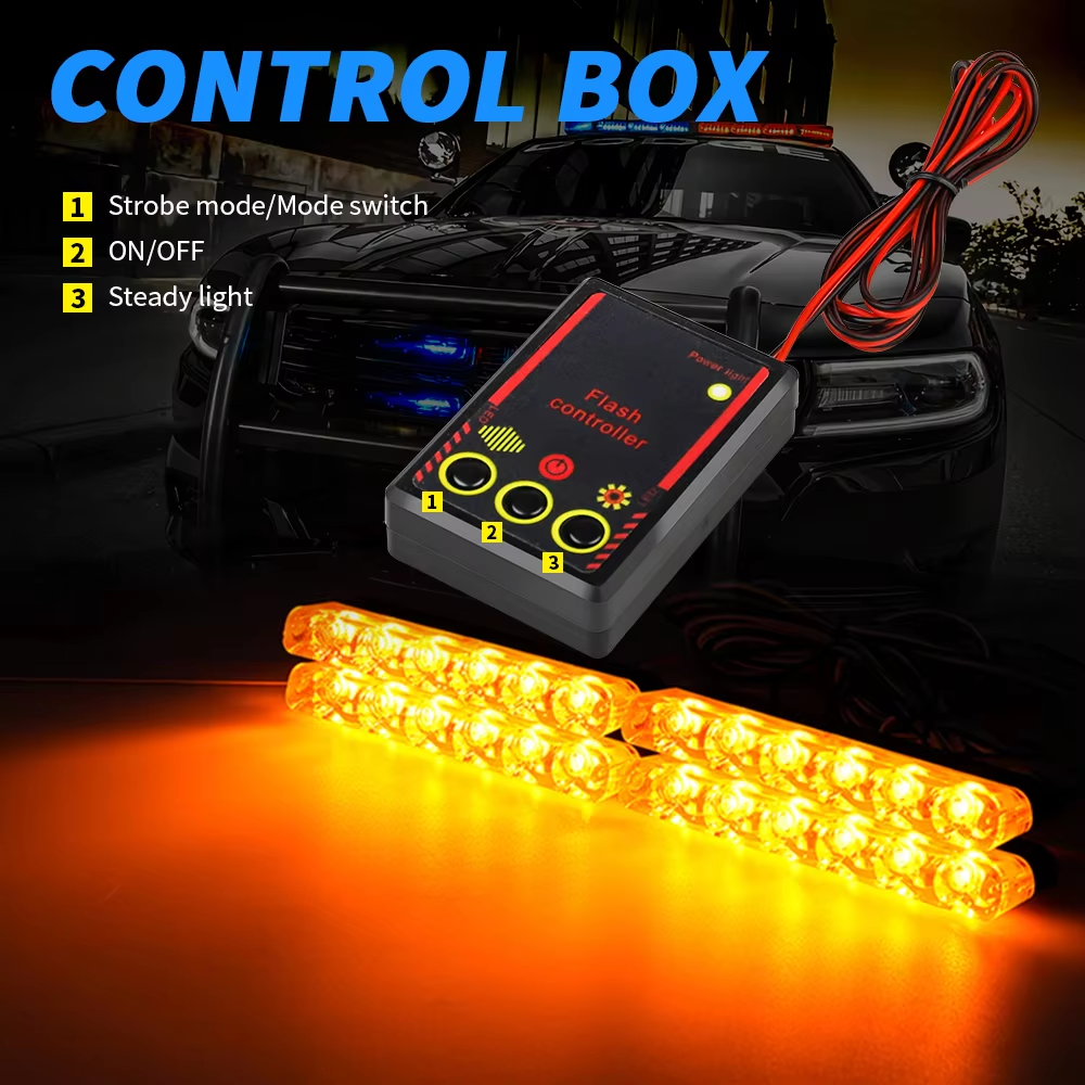 4X6 Car Led Grid Police Strobe Light Emergency Remote Wireless Control Grill Signal Warning Flashing Beacon Ambulance Lamps