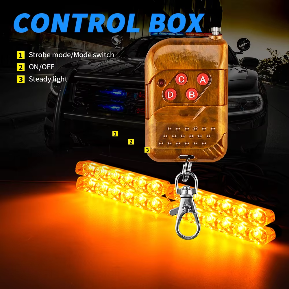 LED Car Grilles Light 6X4LED Wireless Remote Flashing Warning Light fire truck Motorcycle police Emergency Lamp SUV Trailer lamp