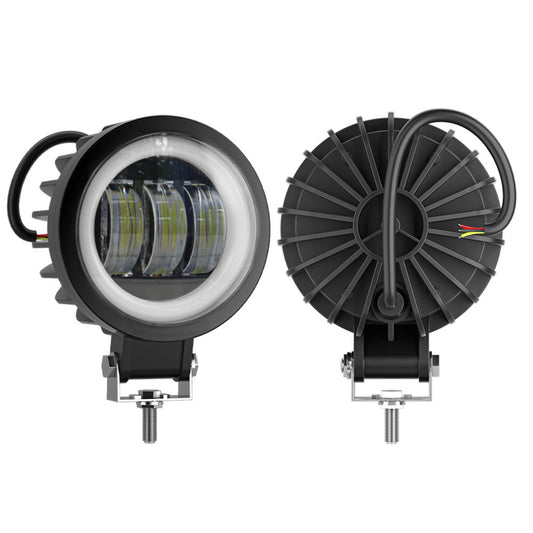 Luz de trabajo LED de 30 W con anillo de halo de ojo de ángel de 3,5 pulgadas para motocicleta, todoterreno, coche, camión, 12 V, 24 V, luz blanca de conducción todoterreno de 6500 K DRL