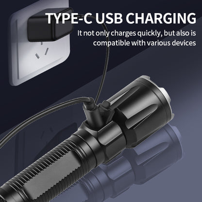 Portable Telescopic Zoom Long range Flashlight Type-c Rechargeable Power Display Torch Waterproof Flashlight with Tail Rope