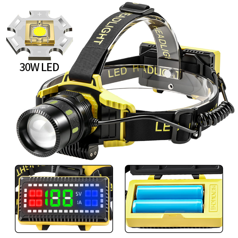 45° Adjustable 1500lm Led Rechargeable Headlight 1500m Long Range Headlamps for Outdoor Hiking, Camping