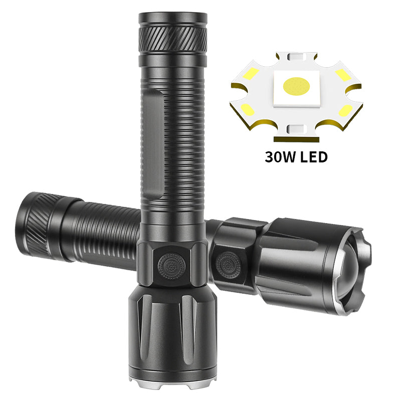 Portable Telescopic Zoom Long range Flashlight Type-c Rechargeable Power Display Torch Waterproof Flashlight with Tail Rope