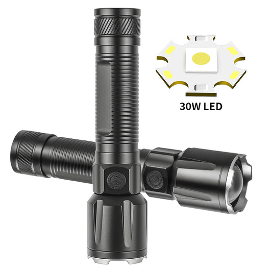 Portable Telescopic Zoom Long range Flashlight Type-c Rechargeable Power Display Torch Waterproof Flashlight with Tail Rope