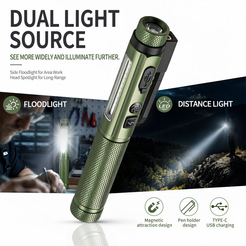 Red Light Magnet Pen Lamp with Memory Function Mini Flashlight Rechargeable Waterproof IPX4 Dual-Purpose Clip Car Repair B602