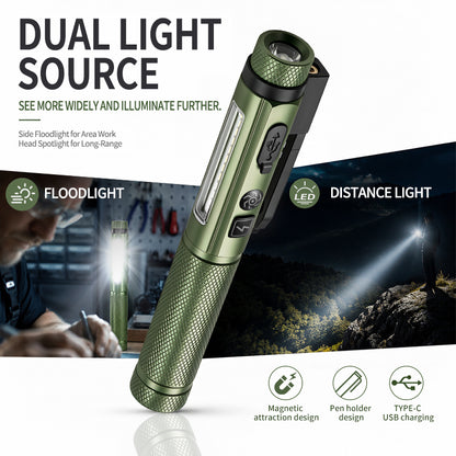Red Light Magnet Pen Lamp with Memory Function Mini Flashlight Rechargeable Waterproof IPX4 Dual-Purpose Clip Car Repair B602