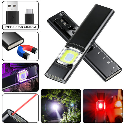 Ultra-Slim COB Work Light with Scale Magnetic Rechargeable Pen Clip Portable Mini EDC Flashlight for Car Camping Night Workshop X505