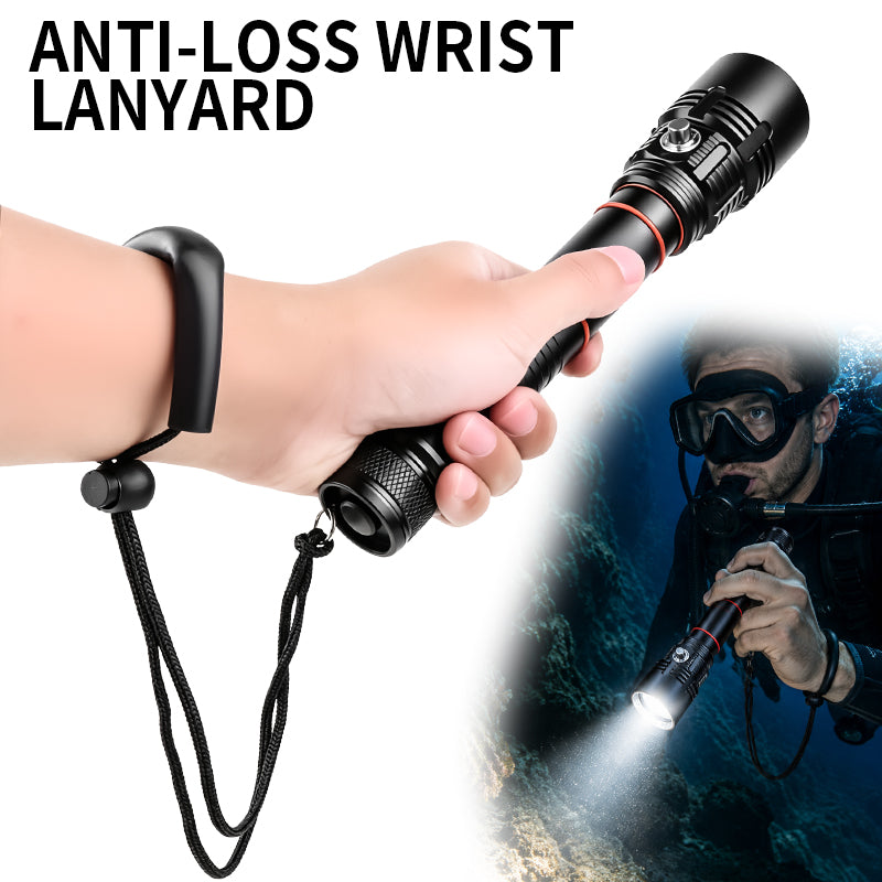 1500lm Diving Flashlight IPX8 Waterproof Scuba Light 30m Under Water Deep Sea Cave at Night 6000mah 21700 Battery Diving Light D702