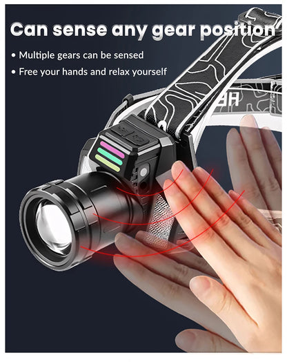 Super Bright Headlamp Most Powerful Long Range Head Flashlight Sensor High Power Headlight With Yellow Light Fishing Head Torch