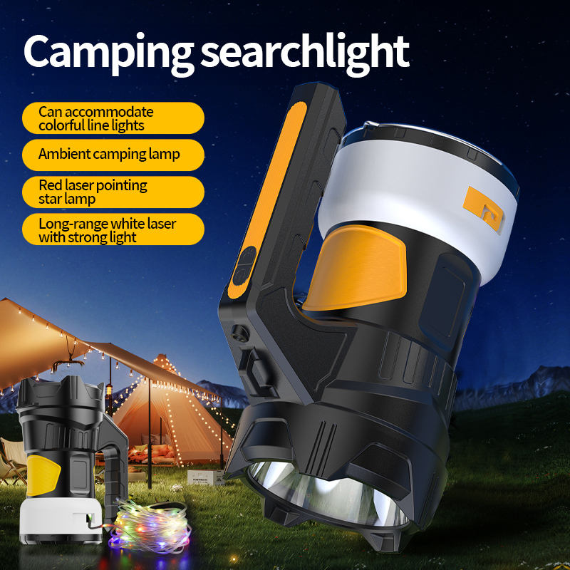 Rechargeable IP33 Induction Searchlight Camping Flashlights Long-Range Color Strip Portable Powerful ABS Lantern Torches Hiking KXK-908