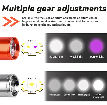 Mini Torch Power Bank Ultra Bright Tactical LED Flashlight Outdoor Lighting 5 Modes With USB Charging Cable