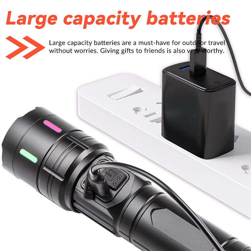 Zoomable 30W Flashlight 2000LM IP44 Aluminum Alloy Type-C Rechargeable Tactical Torch Battery Display Long Rang Flashlight 1114