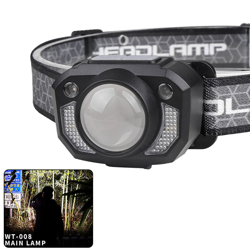 1200mAh Lithium Ion Built-in Mini ABS Type-C Motion Sensor 7 Modes IP66 Waterproof Rechargeable LED Headlamp WT-008