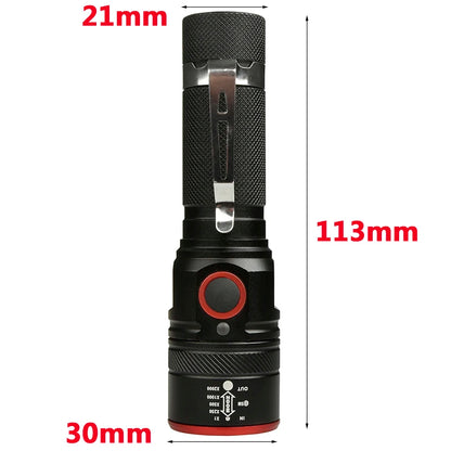 Led Flashlight XM-L T6 USB Rechargeable 18650 Battery Torch Aluminum Waterproof 3 Mode Lantern for Cycling Camping