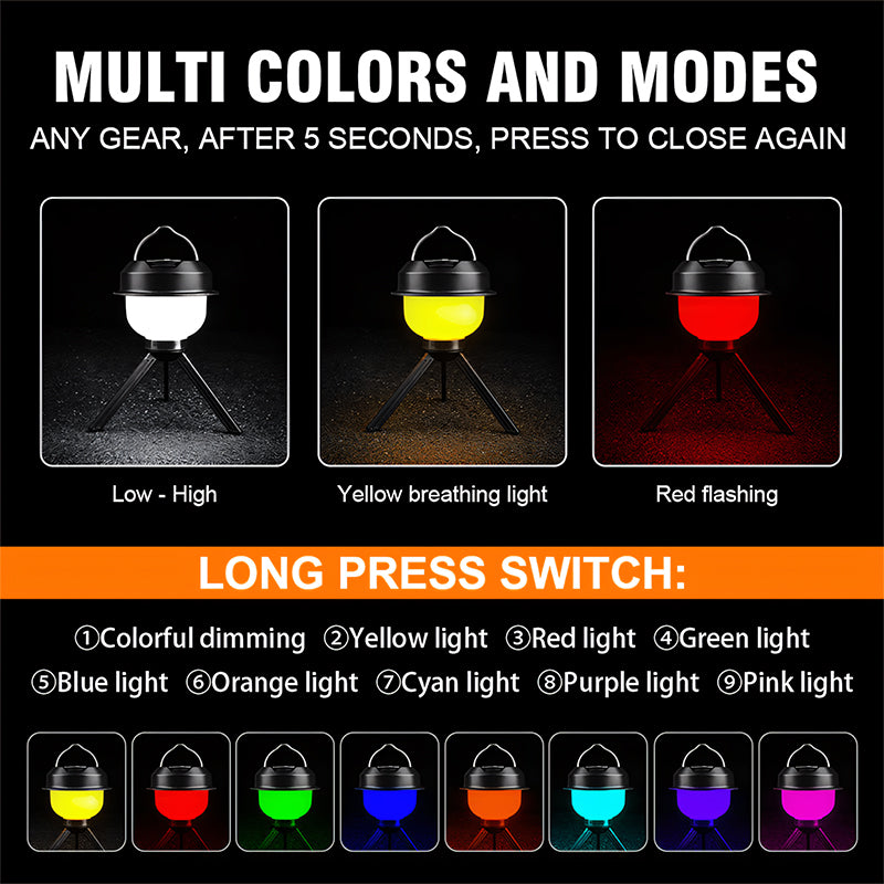 Multifunctional Camping Lantern 15 LED 6000K Daylight IP44 Rated USB C Rechargeable Tripod Stand Hanging Dimmable CE Certified DH30