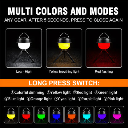 Multifunctional Camping Lantern 15 LED 6000K Daylight IP44 Rated USB C Rechargeable Tripod Stand Hanging Dimmable CE Certified DH30