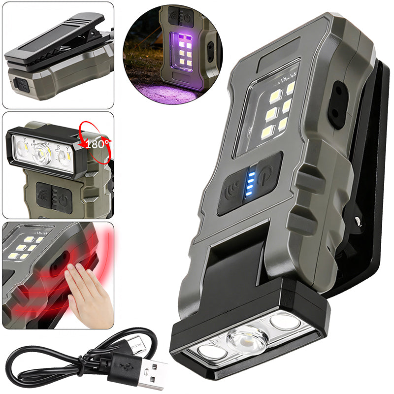 Multifunctional Emergency LED Flashlight 5-in-1 Multi-Color & UV PC USB C Rechargeable with Motion Sensor 360 Rotation T17
