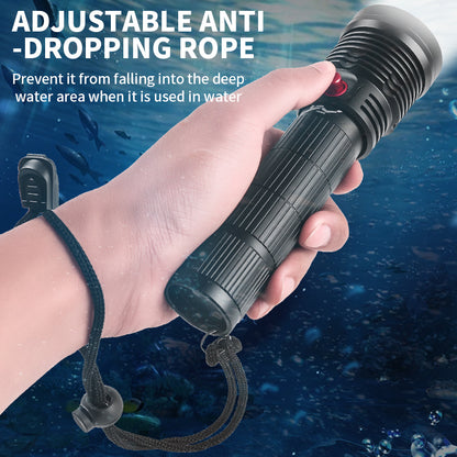 30W LED Press Magnetic Controlled Switch IPX8 Waterproof Amphibious Freediving Scuba Submersible Diving Flashlight Diving Light D300