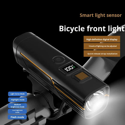 New Portable Mountain Bike Flashlight Outdoor Camping Ride Headlight Long Distance Led Bike Torch Horn Sensor Lithium Battery HS B9