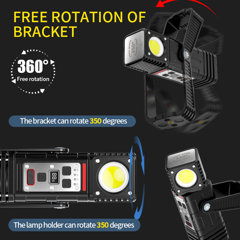 Super Bright Magnetic COB Work Light Rechargeable 350° Rotatable Dual Light Flashlight Portable for Repair Emergency XY-005