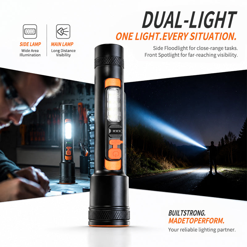Portable 10W LED 5 Modes Rechargeable Flashlight with Side Lamp Handheld Waterproof Repair Emergency Outdoor X126