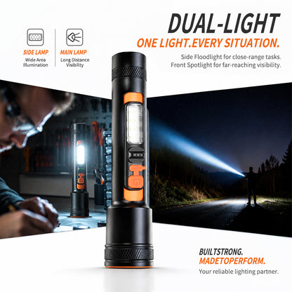 Portable 10W LED 5 Modes Rechargeable Flashlight with Side Lamp Handheld Waterproof Repair Emergency Outdoor X126