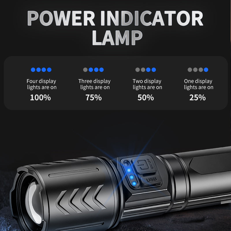 Zoomable Aluminum Alloy 30W LED Flashlight 1000LM USB Rechargeable Fluorescent Stripes Tactical Torch with Digital Display 1113