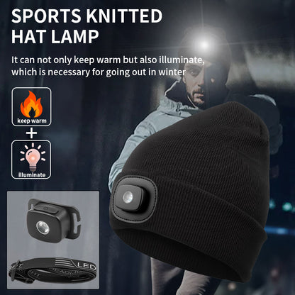 LED Lighted Beanie Hat USB Rechargeable Unisex Warm Winter Knitted Cap Headlamp Flashlight For Night Running Cycling