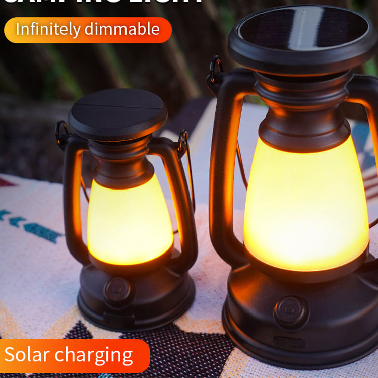 USB Rechargeable Camping Lantern Stepless Dimming of Cold and Warm Light Outdoor Tent Lamp with Solar Charging Camping Light LY16A
