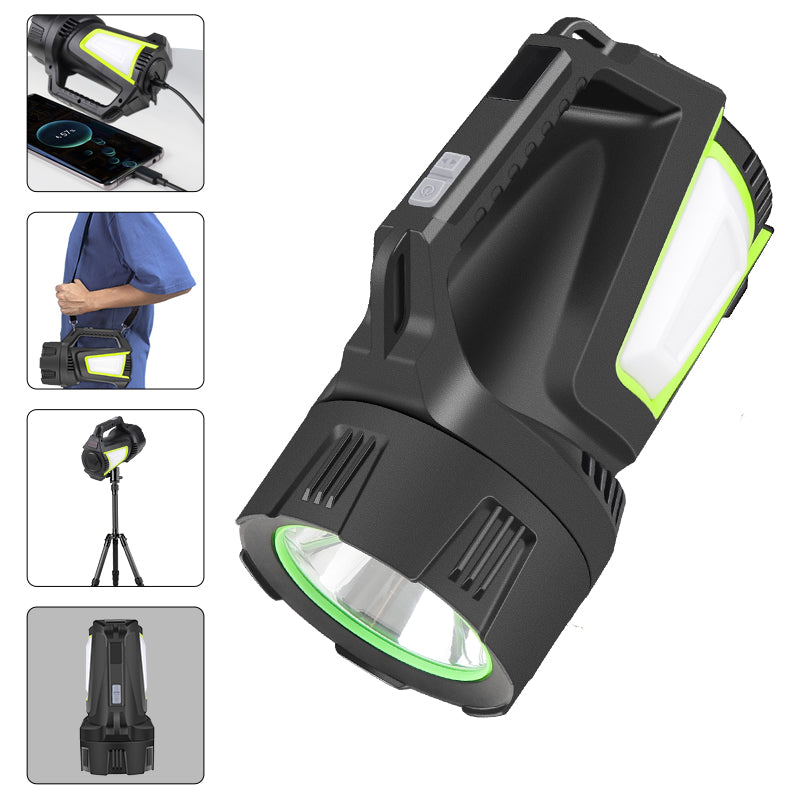 High Power Rechargeable Led Flashlight Work Camping Torch With Cob Side Light Lightweight Outdoor Lighting ABS Material