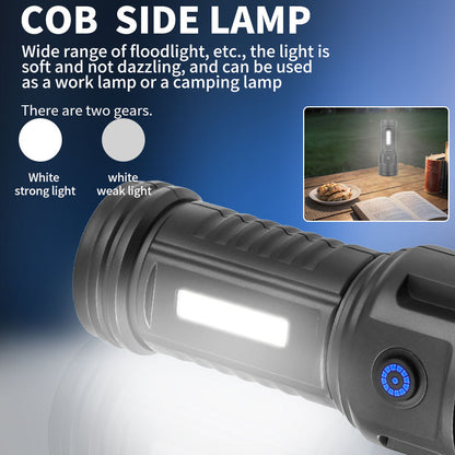 Portable Rechargeable LED Flashlight with Pen Clip Zoomable Waterproof Torch with Side Light Outdoor Camping Emergency Lantern FY-12